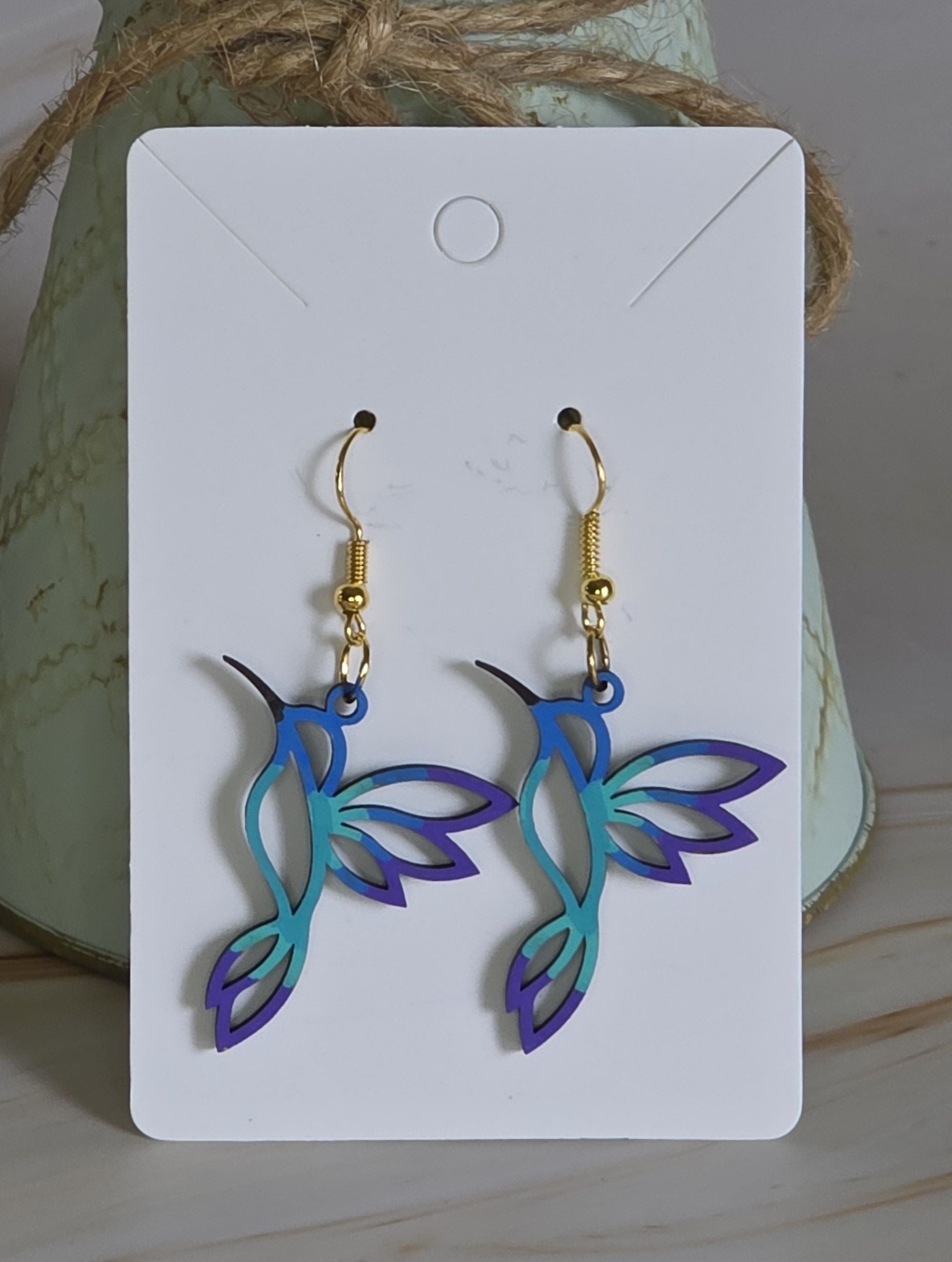 Laser Cut Hummingbird Earrings (Hand Painted)