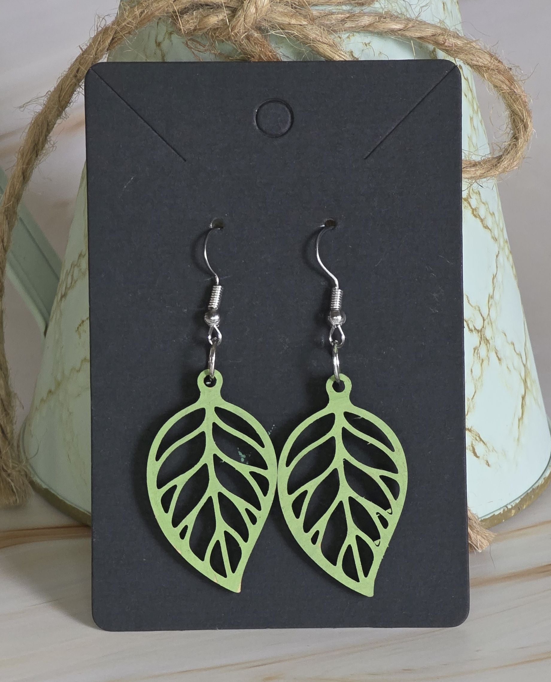 Laser Cut Leaf Earrings (Hand Painted)