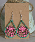 Laser Cut Rose Earrings (Hand Painted)