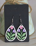 Laser Cut Floral Teardrop Earrings (Hand Painted)