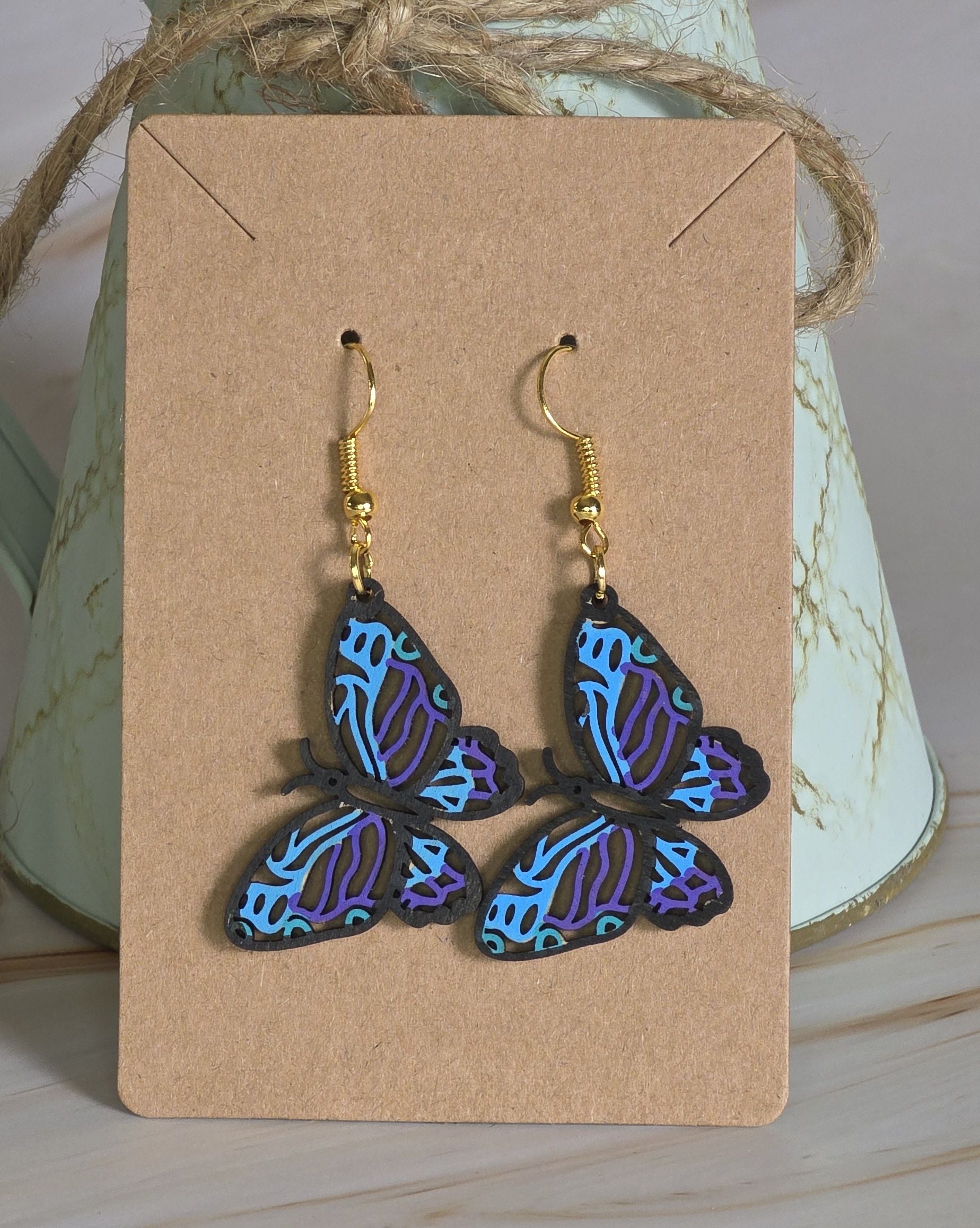 Laser Cut Butterfly Earrings (Hand Painted)