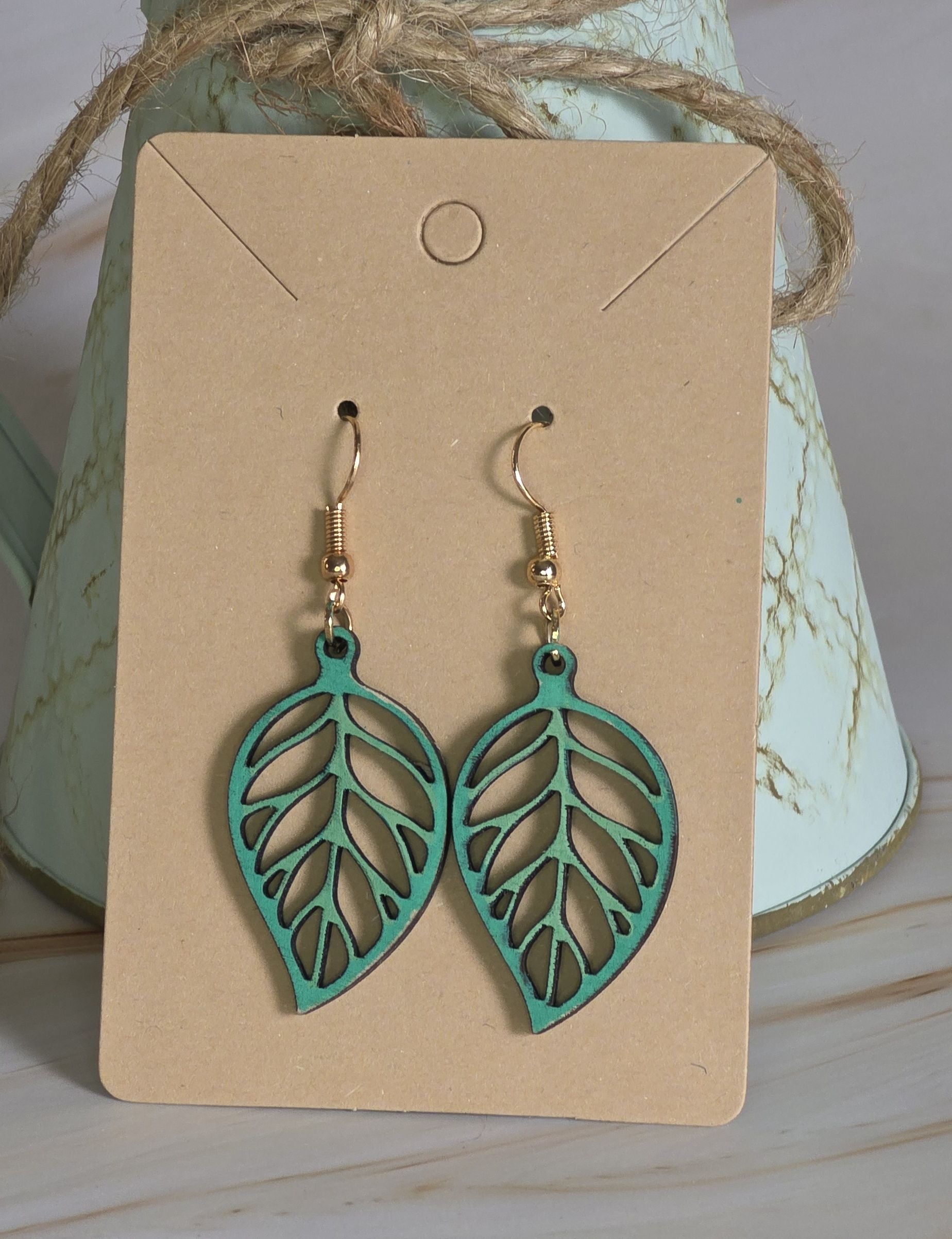 Laser Cut Leaf Earrings (Hand Painted)