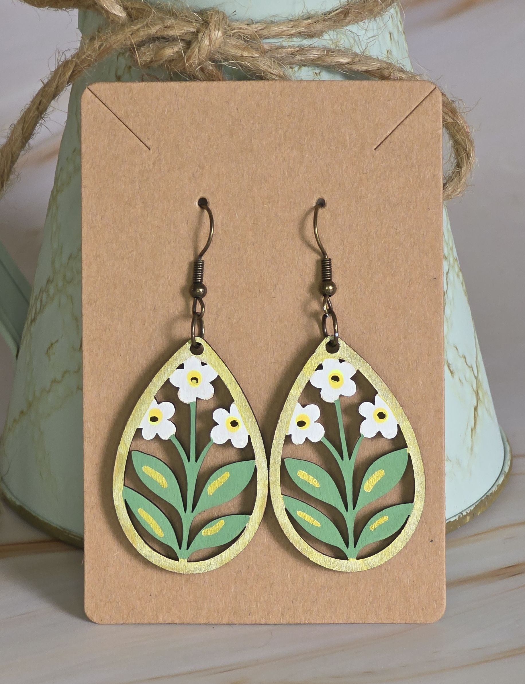 Laser Cut Flower Earrings (Hand Painted)