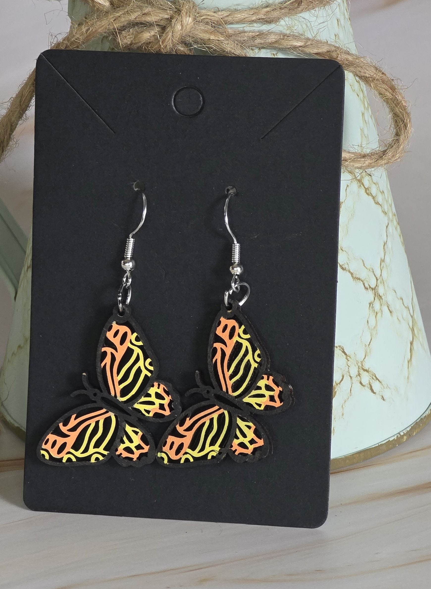Laser Cut Butterfly Earrings (Hand Painted)