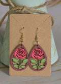 Laser Cut Rose Earrings (Hand Painted)